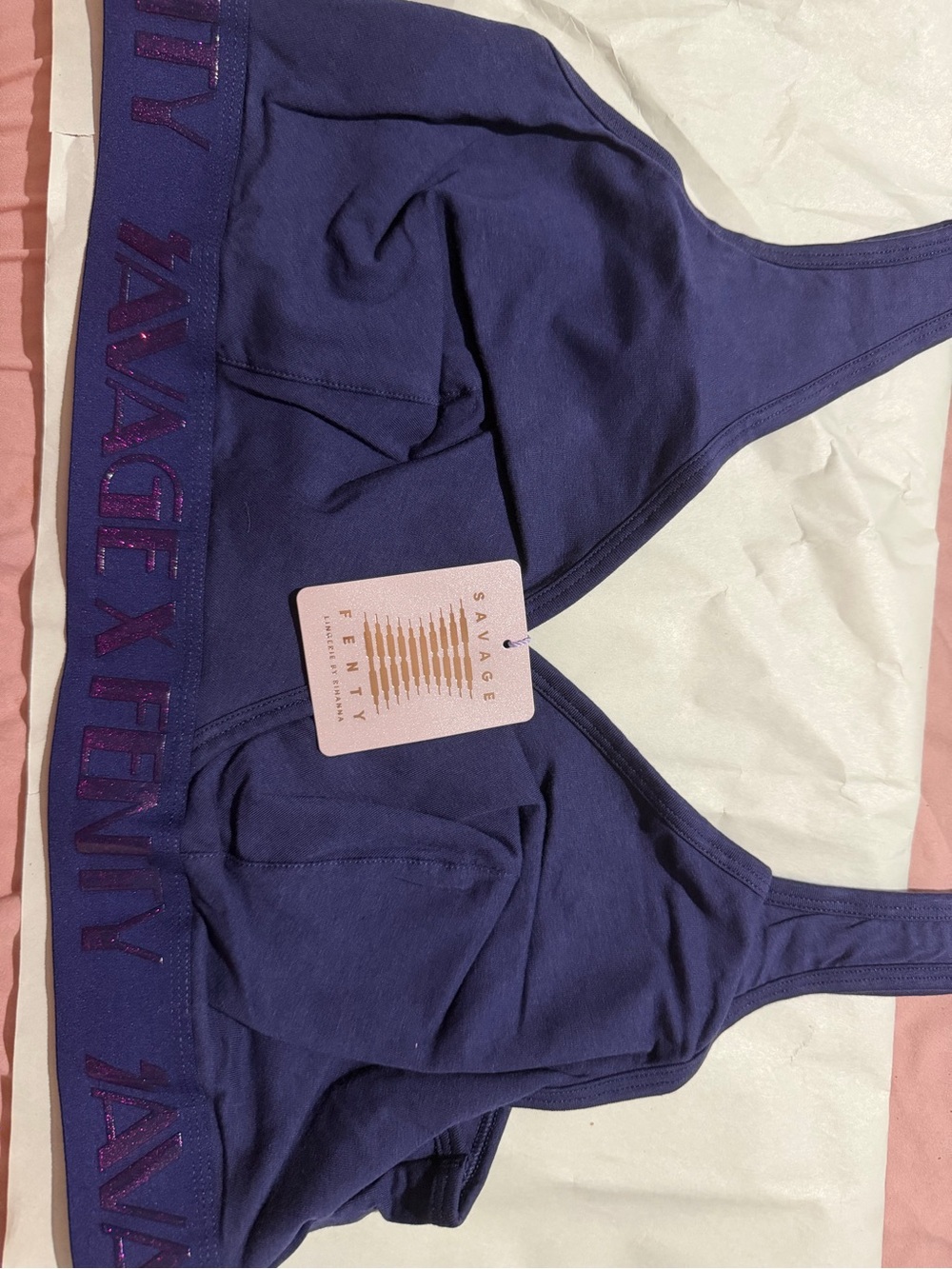 Savage X Fenty Navy Bralette with Glitter Logo Band